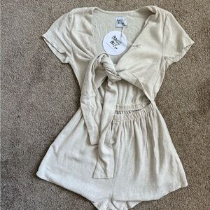 Princess Polly Beige Tie-Front Romper
